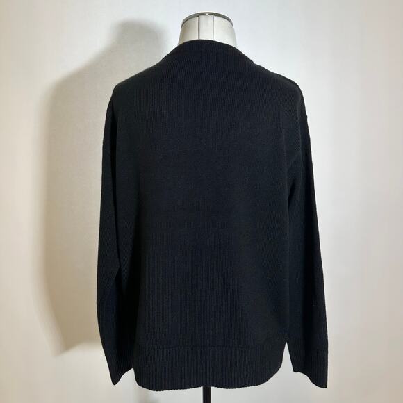 Halston Black Gold Chain Link Keyhole V-Neck Sweater Womens Size Medium M Career - Picture 5 of 10